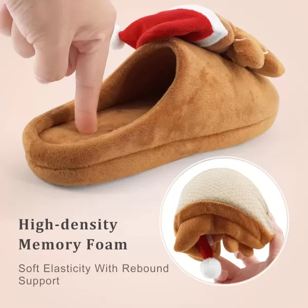 imageSKYWHEEL Womens Reindeer Slippers Christmas Family Holiday Slippers for Winter House Outdoor Indoor Bedroom Soft Comfy Plush Warm Nonslip SlippersBrown Gingerbread Man Slipper