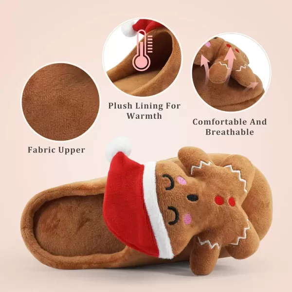 imageSKYWHEEL Womens Reindeer Slippers Christmas Family Holiday Slippers for Winter House Outdoor Indoor Bedroom Soft Comfy Plush Warm Nonslip SlippersBrown Gingerbread Man Slipper
