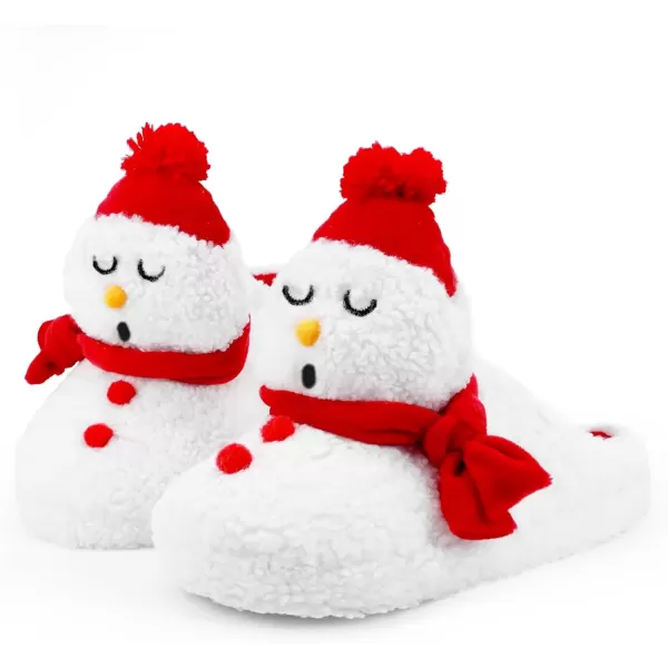imageSKYWHEEL Womens Reindeer Slippers Christmas Family Holiday Slippers for Winter House Outdoor Indoor Bedroom Soft Comfy Plush Warm Nonslip SlippersWhite Snowman Slipper
