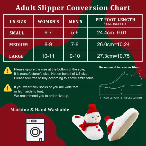 imageSKYWHEEL Womens Reindeer Slippers Christmas Family Holiday Slippers for Winter House Outdoor Indoor Bedroom Soft Comfy Plush Warm Nonslip SlippersWhite Snowman Slipper