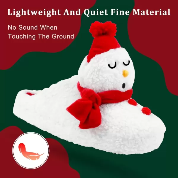 imageSKYWHEEL Womens Reindeer Slippers Christmas Family Holiday Slippers for Winter House Outdoor Indoor Bedroom Soft Comfy Plush Warm Nonslip SlippersWhite Snowman Slipper