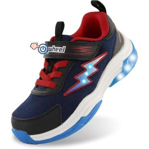 imageSKYWHEEL Kids Tennis Shoes for Boys Girls Footwear Light Up Shoes LED Sneakers with Switch Walking Running Shoes Toddler Size 10 to Big Kids Size 5Navy Kids Ligth Up Shoes