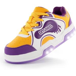imageSKYWHEEL Kids Sneaker Boys Girls Light Up Shoes with Switch Breathable Athletic Casual Walking Tennis Shoes Boys Girls FootwearYellowPurple Light Up Shoes With Switch