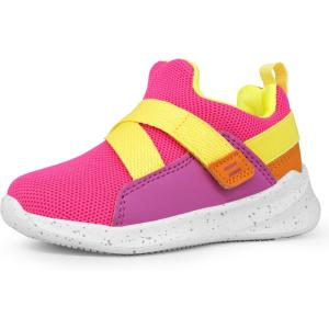 imageSKYWHEEL Toddler Tennis Shoes Boys Girls Barefoot Slip On Shoes Kids Lightweight Breathable Sports Sneakers for Walking RunningFuchsia
