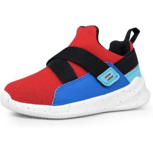 imageSKYWHEEL Toddler Tennis Shoes Boys Girls Barefoot Slip On Shoes Kids Lightweight Breathable Sports Sneakers for Walking RunningRedBlack