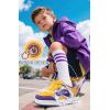 imageSKYWHEEL Kids Sneakers for Boys Girls Skate Shoes Lace up Athletic Running Walking Light Up Tennis Shoes Size 11 to Big Kids Size 3YellowPurple Light Up Shoes With Switch