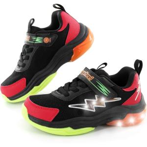 imageSKYWHEEL Kids Sneakers for Boys Light Up Shoes with Switch Tennis Running Athletic Shoes Toddler Size 10 to Big Kids Size 5BlackRed Kids Ligth Up Shoes