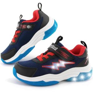 imageSKYWHEEL Kids Sneakers for Boys Light Up Shoes with Switch Tennis Running Athletic Shoes Toddler Size 10 to Big Kids Size 5Navy Kids Ligth Up Shoes
