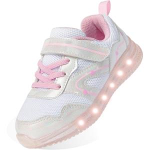 imageSKYWHEEL Toddler Girls Boys Light up Shoes LED Flashing Lightweight Mesh Breathable Walking Sneakers for Toddler and Little Kids RunningGirls White Light Up Shoes