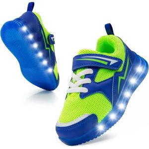 imageSKYWHEEL Toddler Girls Boys Light up Shoes LED Flashing Lightweight Mesh Breathable Walking Sneakers for Toddler and Little Kids RunningGreen Light Up Shoes for Boys