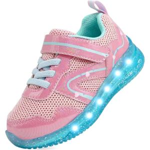 imageSKYWHEEL Toddler Girls Boys Light up Shoes LED Flashing Lightweight Mesh Breathable Walking Sneakers for Toddler and Little Kids RunningPink Toddler Shoes