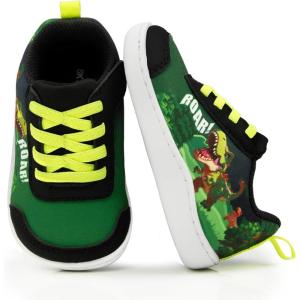 imageSKYWHEEL Toddler Wide Toe Box Shoes Lightweight SlipOn Cartoon Sneakers for Boys and Girls Breathable Barefoot Style Extra Comfort for Chubby FeetBoys Black Shoes