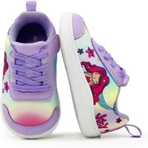 imageSKYWHEEL Toddler Wide Toe Box Shoes Lightweight SlipOn Cartoon Sneakers for Boys and Girls Breathable Barefoot Style Extra Comfort for Chubby FeetGirls Purple Shoes