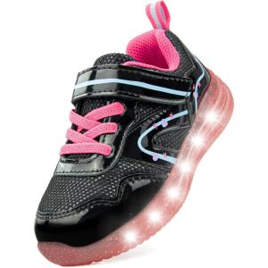 imageSKYWHEEL Light Up Sneakers for Toddlers EasyOn with Hook ampamp Loop Lightweight Breathable and SoftBlack Girls Light Up Shoes