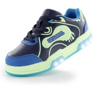 imageSKYWHEEL LittleBig Kids Light Up Shoes Control with Button Lightweight Fashion Sneakers Size 11C3CNavyGreen Light Up Shoes With Switch