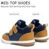 imageSKYWHEEL Toddler Shoes Boys Ankle Support Boots High Top Casual Stain Resistant Sneakers for Fall Winter and SpringToddler Caramelnavy Sneakers