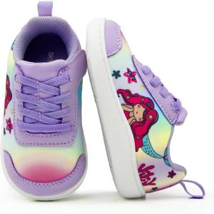 imageSKYWHEEL Toddler Boys Girls Wide Toe Box Barefoot Shoes Lightweight SlipOn Cartoon Sneakers Breathable Extra Wide Comfort for Chubby FeetGirls Purple Shoes