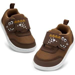 imageSKYWHEEL Toddler Boys Shoes Wide Barefoot Casual Walking Running Shoe for Toddlers Tennis SlipOn Cartoon Sneakers for Little Kids Comfortable DurableBrown Toddler Boys Sneakers
