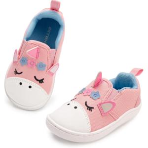 imageSKYWHEEL Toddler Slip On Shoes Wide Toe Box Barefoot Casual Canvas Walking Tennis Shoes for Boys Girls Cute SneakersRainbow Galloper