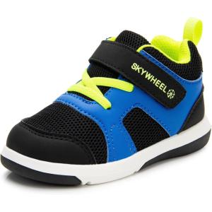 imageSKYWHEEL Boys High Top Sneakers Toddler Boots with Hook and Loop Ankle Support Wide Toe Shoes for KidsBlack Blue