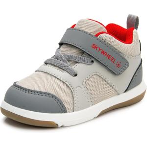 imageSKYWHEEL Boys High Top Sneakers Toddler Boots with Hook and Loop Ankle Support Wide Toe Shoes for KidsGrey