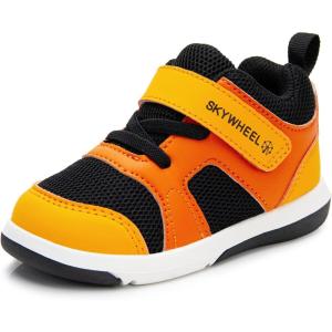 imageSKYWHEEL Boys High Top Sneakers Toddler Boots with Hook and Loop Ankle Support Wide Toe Shoes for KidsOrange