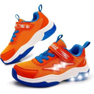 imageSKYWHEEL Kids Sneakers for Boys Light Up Shoes with Switch Tennis Running Athletic Shoes Toddler Size 10 to Big Kids Size 5Orange Kids Ligth Up Shoes