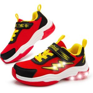 imageSKYWHEEL Kids Sneakers for Boys Light Up Shoes with Switch Tennis Running Athletic Shoes Toddler Size 10 to Big Kids Size 5Red Kids Ligth Up Shoes
