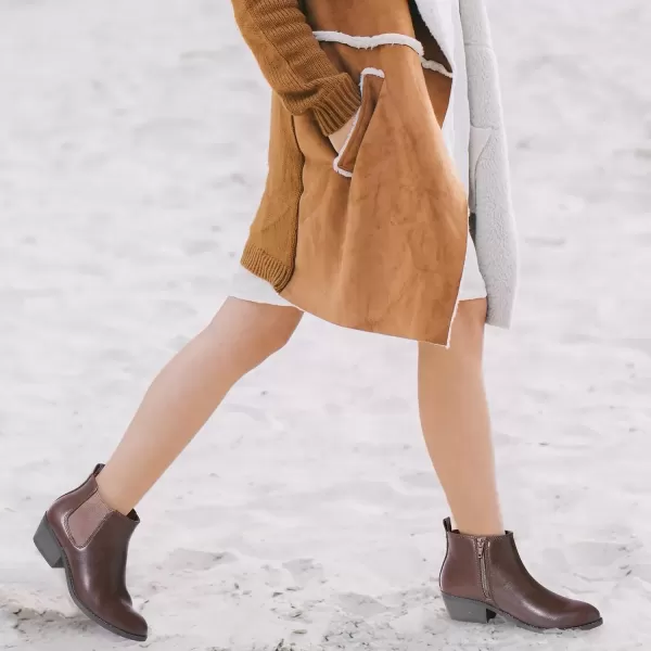imageMIXIN Chelsea Boots Women Fashion Ankle Booties Classic Low Heel Side Zip Shoes for Women Black BrownBrownpu