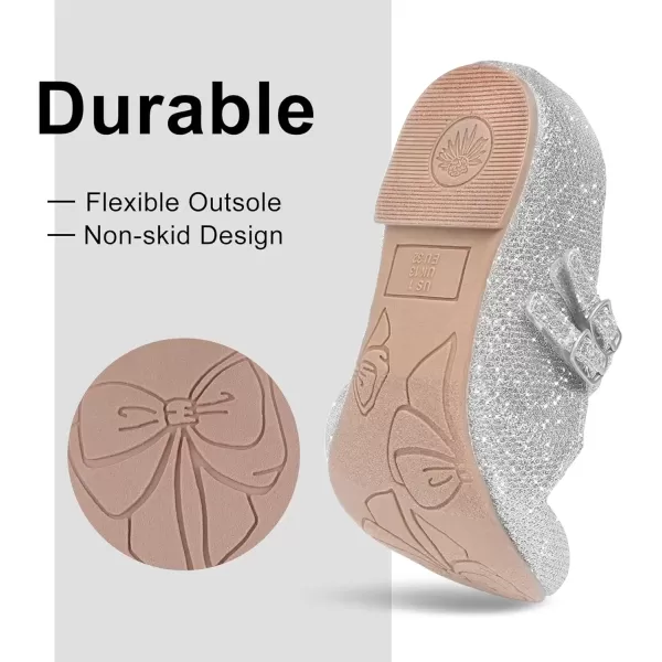imageMIXIN Girls Dress Shoes Mary Jane Shoes for Girl Ballet Flats Back to School Princess Wedding ShoesSliver