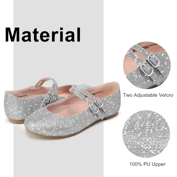 imageMIXIN Girls Dress Shoes Mary Jane Shoes for Girl Ballet Flats Back to School Princess Wedding ShoesSliver