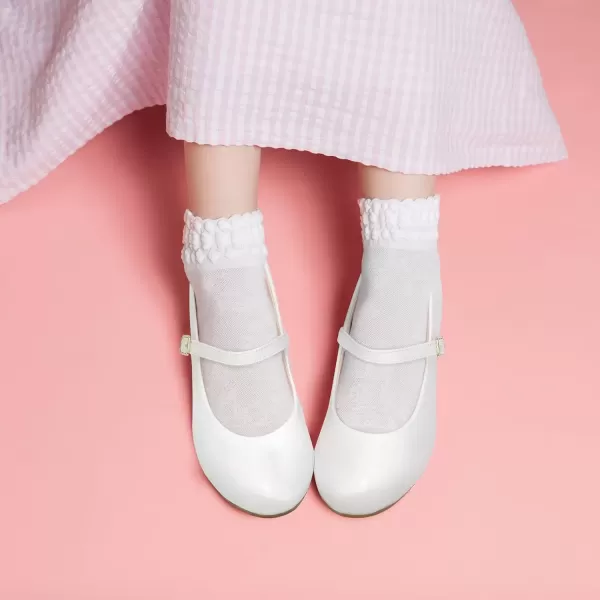 imageMIXIN Girls Mary Jane Dress Shoes  Princess Ballerina Flats Low Heels for School Party Wedding Back to School Shoes for Girls Little KidBig KidsElegant White