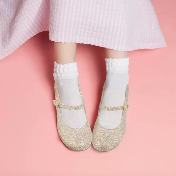 imageMIXIN Girls Mary Jane Dress Shoes  Princess Ballerina Flats Low Heels for School Party Wedding Back to School Shoes for Girls Little KidBig KidsGliter Gold