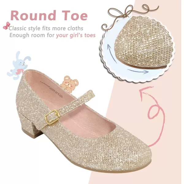 imageMIXIN Girls Mary Jane Dress Shoes  Princess Ballerina Flats Low Heels for School Party Wedding Back to School Shoes for Girls Little KidBig KidsGliter Gold