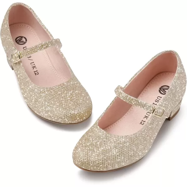 imageMIXIN Girls Mary Jane Dress Shoes  Princess Ballerina Flats Low Heels for School Party Wedding Back to School Shoes for Girls Little KidBig KidsGliter Gold