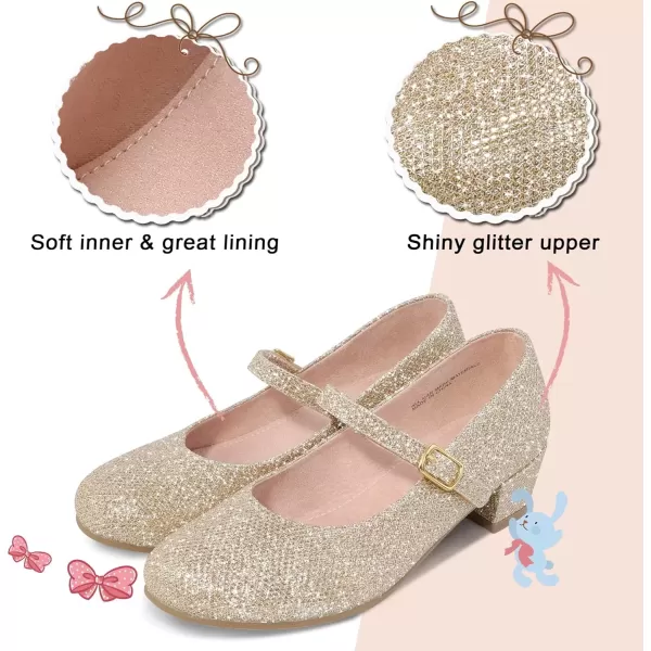 imageMIXIN Girls Mary Jane Dress Shoes  Princess Ballerina Flats Low Heels for School Party Wedding Back to School Shoes for Girls Little KidBig KidsGliter Gold
