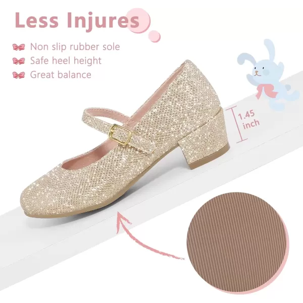 imageMIXIN Girls Mary Jane Dress Shoes  Princess Ballerina Flats Low Heels for School Party Wedding Back to School Shoes for Girls Little KidBig KidsGliter Gold