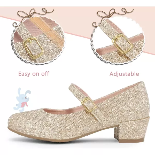 imageMIXIN Girls Mary Jane Dress Shoes  Princess Ballerina Flats Low Heels for School Party Wedding Back to School Shoes for Girls Little KidBig KidsGliter Gold