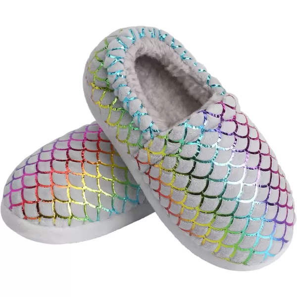 imageMIXIN Girls Slippers Mermaid Princess NoSlip Memory Foam Slippers Soft Rubber Sole House Shoes for Bedroom Indoor Outdoor ToddlerLittleBig KidGreypro