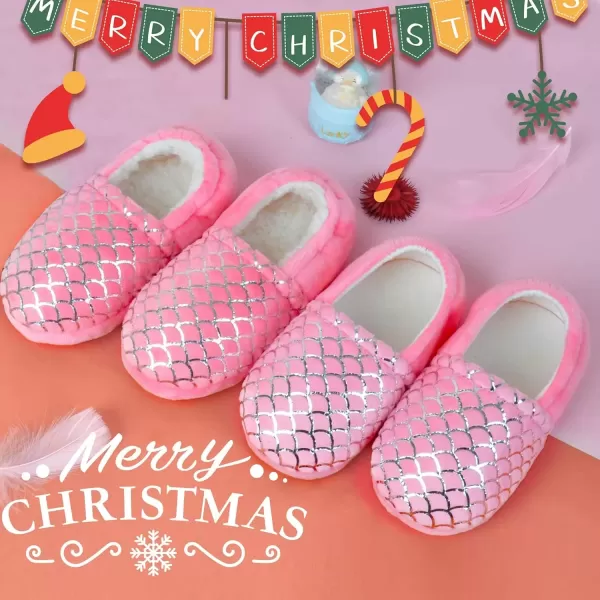 imageMIXIN Girls Slippers Mermaid Princess NoSlip Memory Foam Slippers Soft Rubber Sole House Shoes for Bedroom Indoor Outdoor ToddlerLittleBig KidMermaid