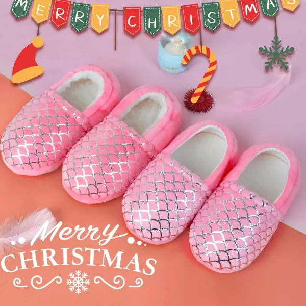 imageMIXIN Girls Slippers Mermaid Princess NoSlip Memory Foam Slippers Soft Rubber Sole House Shoes for Bedroom Indoor Outdoor ToddlerLittleBig KidPlush Mermaid