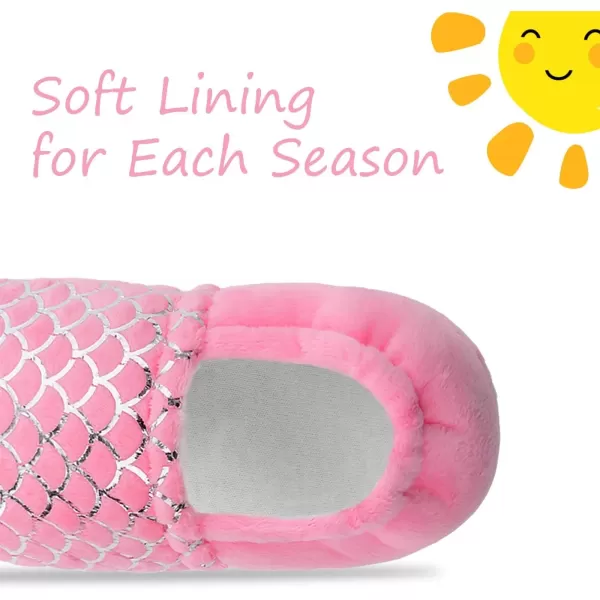 imageMIXIN Girls Slippers Mermaid Princess NoSlip Memory Foam Slippers Soft Rubber Sole House Shoes for Bedroom Indoor Outdoor ToddlerLittleBig KidPlush Mermaid