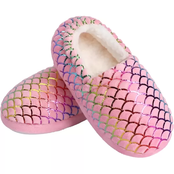 imageMIXIN Girls Slippers Mermaid Princess NoSlip Memory Foam Slippers Soft Rubber Sole House Shoes for Bedroom Indoor Outdoor ToddlerLittleBig KidPurple