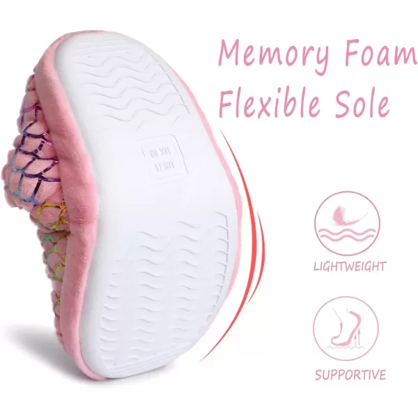 imageMIXIN Girls Slippers Mermaid Princess NoSlip Memory Foam Slippers Soft Rubber Sole House Shoes for Bedroom Indoor Outdoor ToddlerLittleBig KidPurple