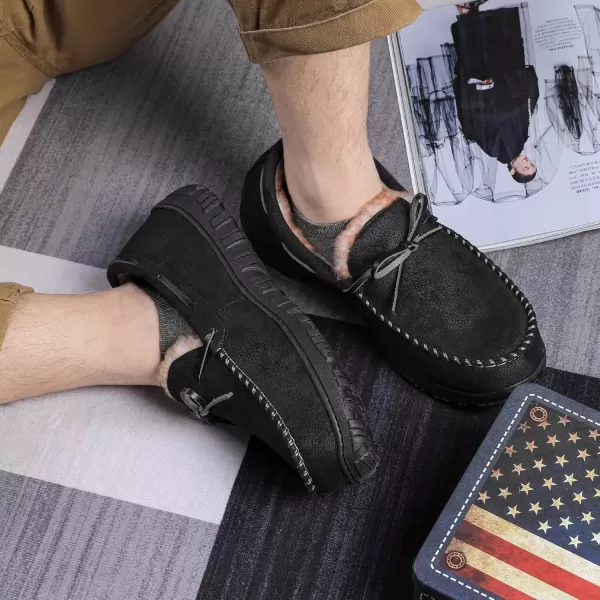 imageMIXIN Mens Slippers Indoor Outdoor Memory Foam House Shoes AntiSlip Moccasins Slippers for MenBlackpro