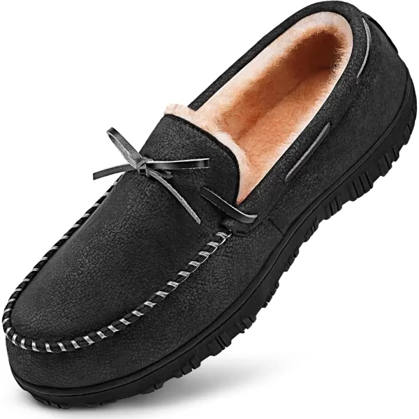 imageMIXIN Mens Slippers Indoor Outdoor Memory Foam House Shoes AntiSlip Moccasins Slippers for MenBlackpro