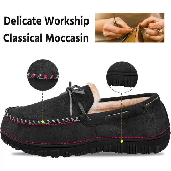imageMIXIN Mens Slippers Indoor Outdoor Memory Foam House Shoes AntiSlip Moccasins Slippers for MenBlackpro