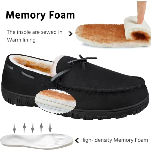 imageMIXIN Mens Slippers Indoor Outdoor Memory Foam House Shoes AntiSlip Moccasins Slippers for MenDark Black