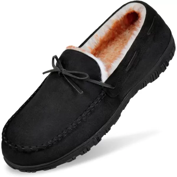 imageMIXIN Mens Slippers Indoor Outdoor Memory Foam House Shoes AntiSlip Moccasins Slippers for MenDark Black