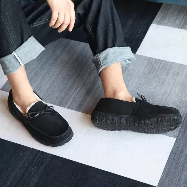 imageMIXIN Mens Slippers Indoor Outdoor Memory Foam House Shoes AntiSlip Moccasins Slippers for MenDark Black